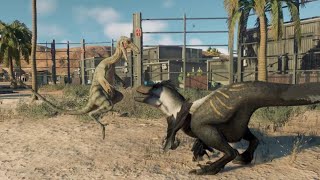 Jurassic World Evolution 2 Modified Troodon pair vs Utahraptor [upl. by Atinit59]