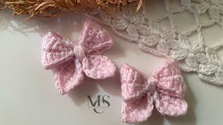 How to crochet a bow  easy crochet bow hair clip [upl. by Alburga]