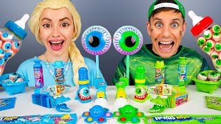 Blue Food vs Green Food Challenge 그린 블루 푸드 챌린지 Elsa Frozen vs Hulk Mukbang by HUBABANG [upl. by Ahseiyk]