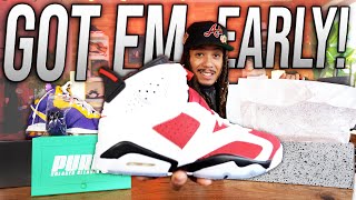 GOT EM EARLY  FIRST LOOK AT THE AIR JORDAN 6 CARMINE  EARLY SNEAKER PICKUP VLOG [upl. by Antonie]