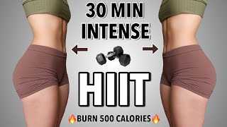 30 MIN INTENSE DUMBBELL HIIT WORKOUT  Burn 500 Calories  Full Body No Repeats [upl. by Paddie]