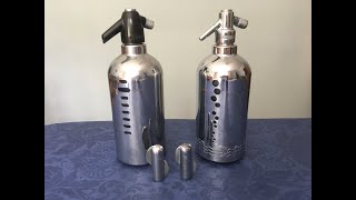 Two Soda King syphonsseltzer bottles  a 19335 and 1940s  reconditioned and working [upl. by Aitnic]