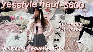 600 HUGE YESSTYLE tryon haul 🎀30 items trendy aesthetic clothes balletcore coquette acubi [upl. by Assirehs]