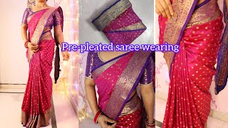 How to drape prepleated saree  how to wear prepleated saree step by step  Easy saree draping [upl. by Aisenet]