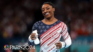 Simone Biles thrills in ALL FOUR events to lead US to team gymnastics gold  Paris Olympics [upl. by Wurtz]