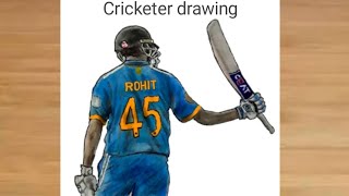 How to draw Rohit Sharma Cricketer back  Cricketer Rohit Sharma drawing  Rohit Sharma drawing [upl. by Annaillil]