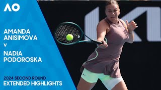 Amanda Anisimova v Nadia Podoroska Extended Highlights  Australian Open 2024 Second Round [upl. by Trevar407]