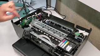 How to remove parts on HP Officejet 6978 6962 Printhead Board Timing Carriage Tray Screen 6958 [upl. by Mairam]