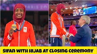 Sifan Hassan Wearing Her Hijab Crowned Marathon Gold Medal During Paris Olympic Closing Ceremony [upl. by Lindsey]