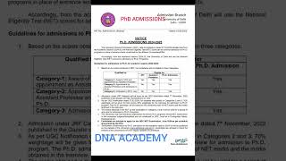 NOTICE RELEASED  PhD ADMISSION  CENTRAL UNIVERSITY  20242025  DIKSHA MAAM  DNA ACADEMY [upl. by Enrobialc150]