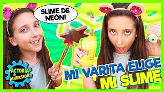 Mi VARITA ELIGE mi SLIME 🎇 Hago SLIME de NEÓN que BRILLA en la oscuridad y Slime de MOSTAZA [upl. by Pacificia589]