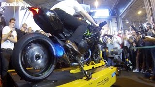 Motorcycle Live  326bhp Kawasaki Ninja H2R spits flames on rolling road dyno BEST VIDEO [upl. by Buyse]