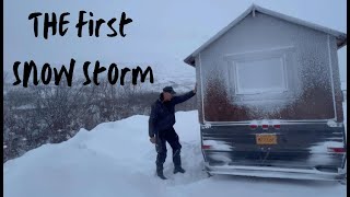 Surviving a Snowstorm Testing Our New Mini Wood Stove in the Cabin on Wheels  Nordland49 [upl. by Bernice]