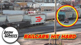 BOOM Railcars hit train and couple hard [upl. by Lenahc201]