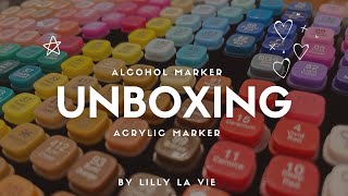 Alcohol marker unboxing ASMR  Lets try new art supplies  204 markers  ASMR drawing test [upl. by Aniraad]