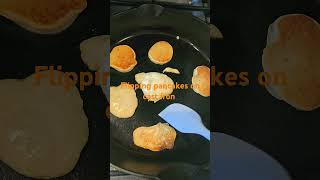 Flipping pancakes on cast iron pan kodiak cakes [upl. by Lein]