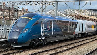 FIRST FULL AVANTI WEST COAST LIVERIED CLASS 805  AWC 805005 departs Crewe on 061023 [upl. by Mutat]