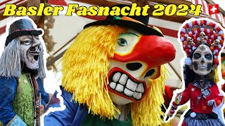 Basler Fasnacht 2024 🇨🇭🥁🎷🎺👺🎭 Cortege Day 1 fasnacht basel cortege baselfasnacht [upl. by Anwahsar638]