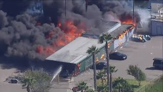 Firefighters battle structure fire burning on Campland on the Bay in Pacific Beach [upl. by Ettenad]