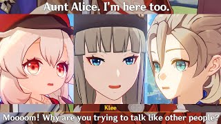 ALICE Talks to KLEE amp ALBEDO Cutscene Genshin Impact  Alice Voice [upl. by Lavro]