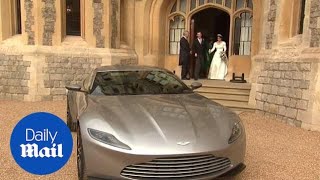 Princess Beatrice helps Princess Eugenie into Aston Martin [upl. by Greyso]