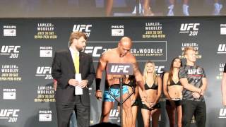 UFC 201 ROBBIE LAWLER VS TYRON WOODLEY WEIGH IN [upl. by Demetri774]