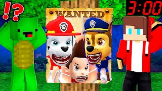 JJ and Mikey Wanted The CHASE Tapes and The MARSHALL Tapes PAW PATROL in Minecraft  Maizen [upl. by Ekul]