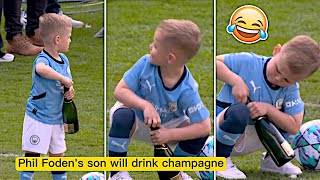 Phil Fodens Son Tries to OPEN a Champagne 😳 [upl. by Nekal873]