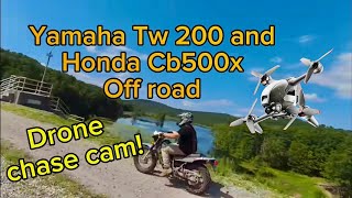 Yamaha Tw 200 and HONDA CB500x off road  drone footage djifpv [upl. by Ivie]