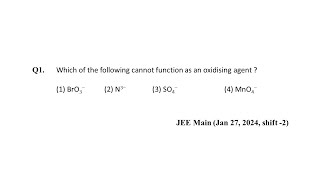 Q1 JEE Main Chemistry PYQ Jan 27 2024 Shift 2  Redox  NEON JEE NEET [upl. by Neoma]