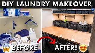 DIY LAUNDRY ROOM MAKEOVER w Plywood Countertops amp Organization 🧺 [upl. by Niuq]