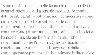 Mancano farmaci perché c’è Covid e influenza 🤧 [upl. by Demp405]