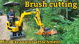 Mini Excavator mower deck brush cutter attachment [upl. by Enawd]