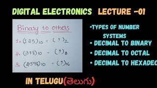 Binary To Decimal  Octal Hexadecimal conversions in  Digital Electronics Part 1 Telugu [upl. by Kcirdet]