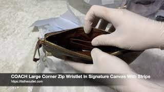 COACH ☜UNBOXING☞ F58035 CORNER ZIP WRISTLET IN SIGNATURE CANVAS  White [upl. by Jeremie]