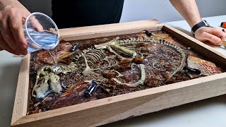 Coffee Table Made of Oak and Epoxy Resin with Led Jurassic Park [upl. by Yehudi629]