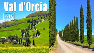 🇮🇹 Val dOrcia Driving in Sunny Tuscany April Spring 4K HDR Italy [upl. by Eimot]