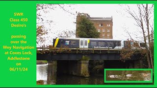 SWR Class 450 Desiro’s passing over the Wey Navigation at Coxes Lock Addlestone on 061124 [upl. by Banerjee]