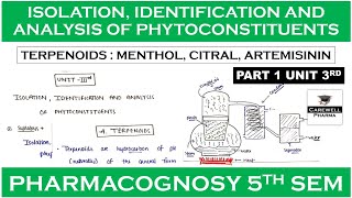 Part 1 Unit 3  Terpenoids  Menthol Citral amp Artimisinin  Pharmacognosy 5th Semester [upl. by Saticilef]