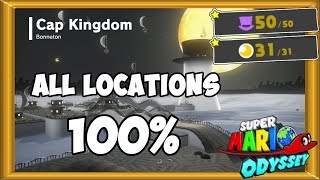 Super Mario Odyssey cap kingdom all moons coins walkthrough 100  gameplay guide locations [upl. by Anialahs223]