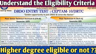 DRDO CEPTAM 2022 Eligibility Criteria  Higher degree eligible or not   DRDO CEPTAM 10 [upl. by Jessalin]