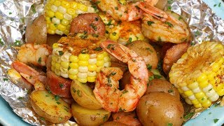 Shrimp Boil Foil Packs Grilled or Baked [upl. by Maryl646]