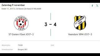 Voetbalwedstrijd 09112024 ST Gieten JO172 tegen Veendam1894 JO173 [upl. by Nylacaj]