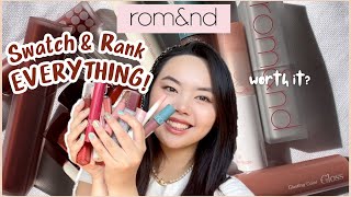 updated RANKING ALL my Romand Lip Products  Review and Swatches [upl. by Dhu]