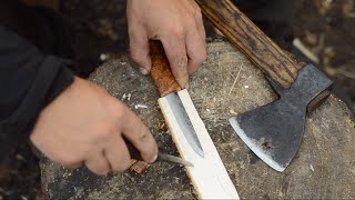 Making nordic bushcraft knife  blacksmithing leather sheath burl handle fishing trip [upl. by Anitnahs]