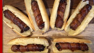 Air Fryer Bacon Wrapped Hot Dogs with BBQ Sauce [upl. by Duong]