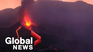 La Palma volcano Eruption intensifies as rivers of lava continue to flow toward sea  FULL [upl. by Draw]