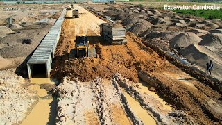 Excellent Techniques Operator Use Strong Power New Bulldozer Pushing Dirt And Sand Building New Road [upl. by Gnem768]