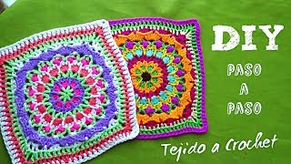 CUADROS TEJIDOS A CROCHET PASO A PASO EN ESPAÑOL PARA COLCHAS COJINES Y PONCHOS  CUADRO MANDALA [upl. by Allbee]