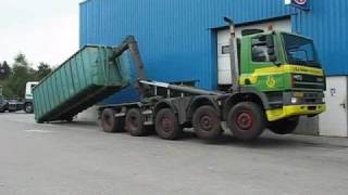 Hyvalift 40 Tons Hookloader on GINAF 10x4 lifting a heavy container [upl. by Nagaem577]